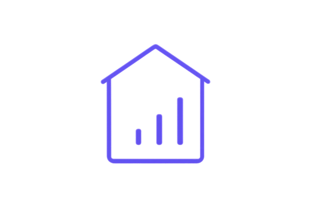 Purple line-art building icon with indoor wireless signal bars inside