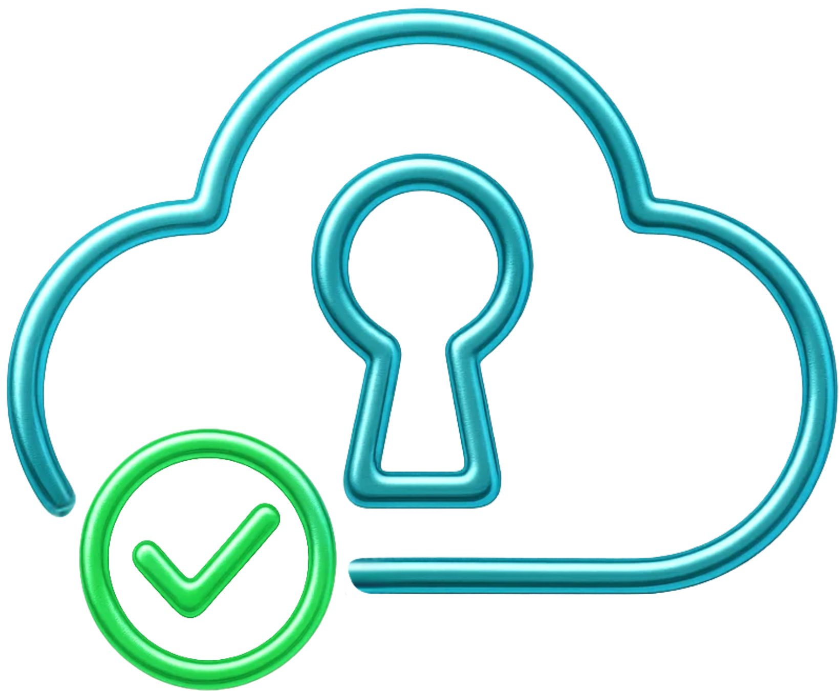 Teal cloud icon with keyhole symbol and green checkmark for Wi-Fi controller access
